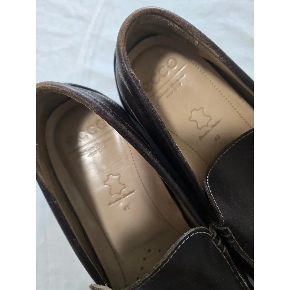 ECCO Mens Leather Driving Loafers Dark Brown Moc Toe Slip On Shoes Size 45